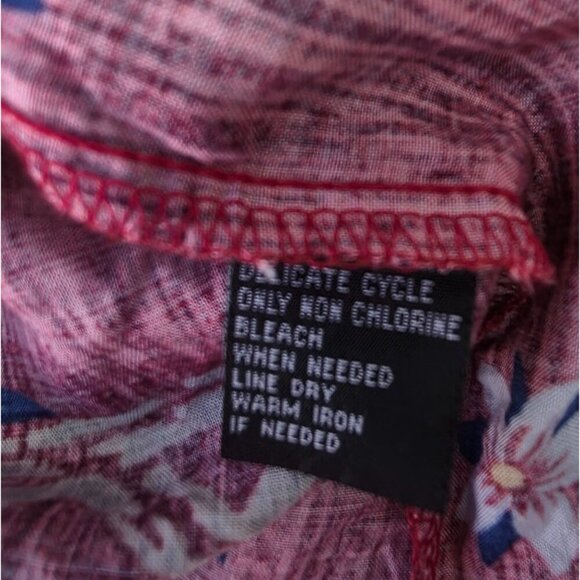 Dámante Rayon Y2K Hawaiian Shirt Men Sz  XLT Raspberry Floral Barkcloth Look - Picture 9 of 10